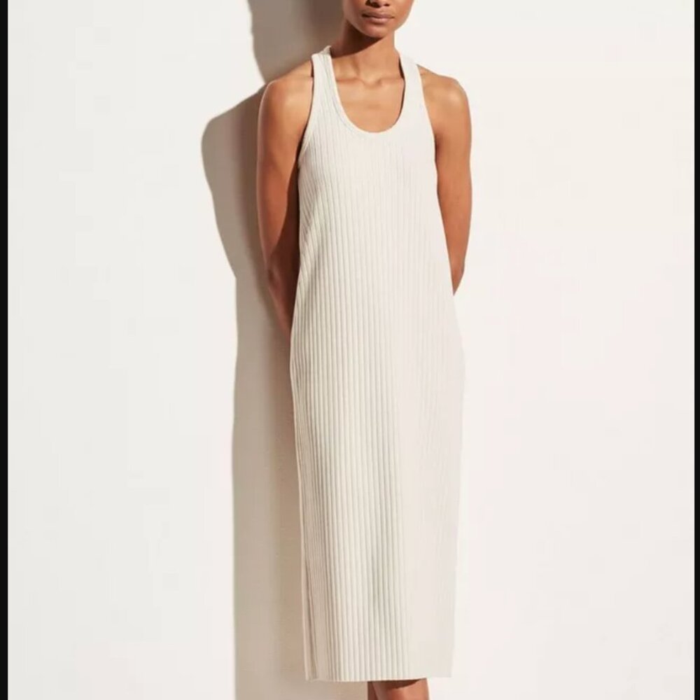 Vince Racerback Ribbed Sleeveless Dress in Cream SIze S